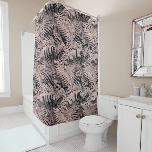 Sparkling Palm Leaves Pattern Gold ID831 Shower Curtain