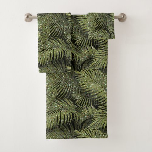 Sparkling Palm Leaves Pattern Green ID831 Bath Towel Set