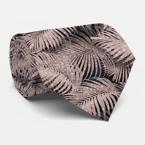Sparkling Palm Leaves Pattern Rose Gold ID831 Neck Tie