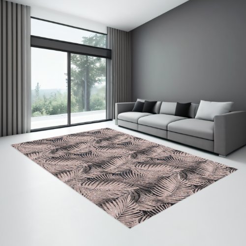 Sparkling Palm Leaves Pattern Rose Gold ID831 Rug