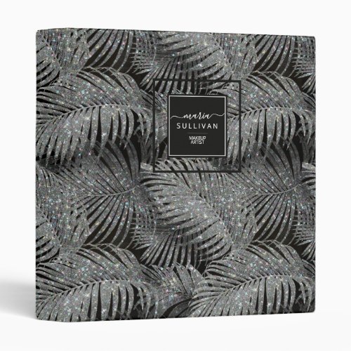 Sparkling Palm Leaves Pattern Silver ID831 3 Ring Binder