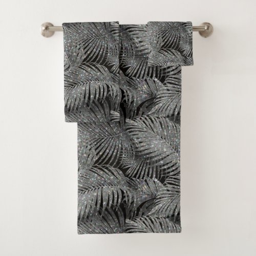 Sparkling Palm Leaves Pattern Silver ID831 Bath Towel Set