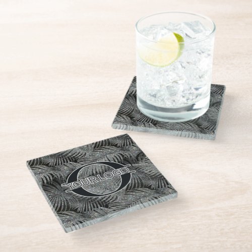 Sparkling Palm Leaves Pattern Silver ID831 Glass Coaster