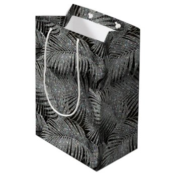 Sparkling Palm Leaves Pattern Silver Id831 Medium Gift Bag by arrayforcards at Zazzle