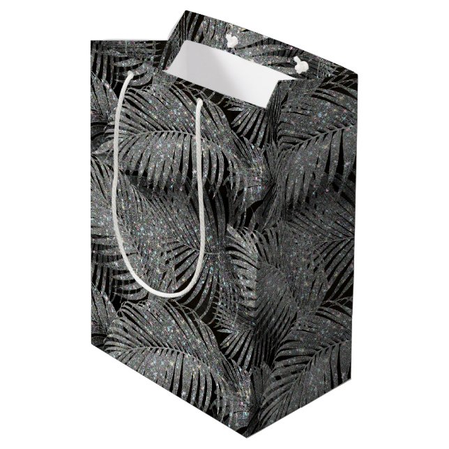 Sparkling Palm Leaves Pattern Silver ID831 Medium Gift Bag (Back Angled)