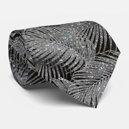 Sparkling Palm Leaves Pattern Silver ID831 Neck Tie