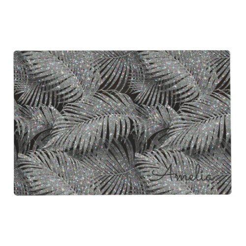 Sparkling Palm Leaves Pattern Silver ID831 Placemat
