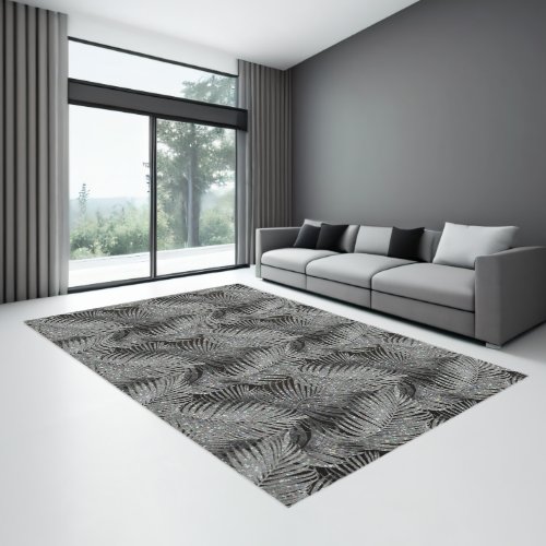 Sparkling Palm Leaves Pattern Silver ID831 Rug