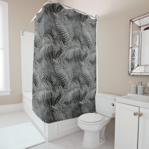 Sparkling Palm Leaves Pattern Silver ID831 Shower Curtain