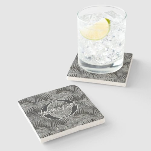 Sparkling Palm Leaves Pattern Silver ID831 Stone Coaster