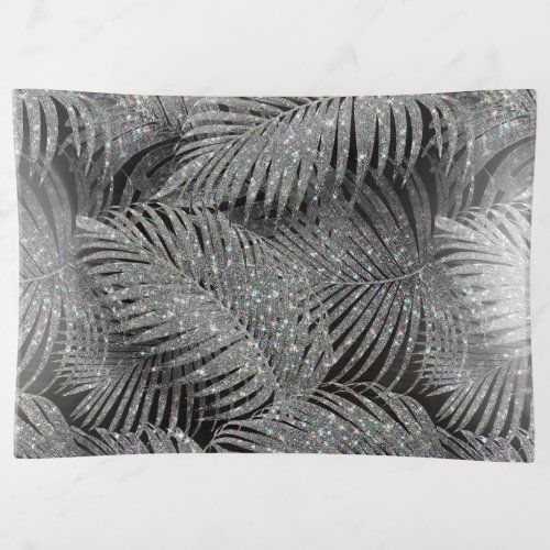 Sparkling Palm Leaves Pattern Silver ID831 Trinket Tray