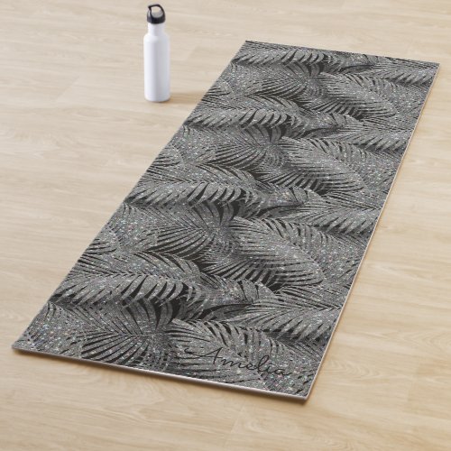 Sparkling Palm Leaves Pattern Silver ID831 Yoga Mat