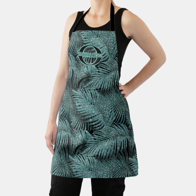 Sparkling Palm Leaves Pattern Teal ID831 Apron (Insitu)