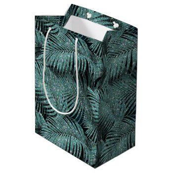 Sparkling Palm Leaves Pattern Teal Id831 Medium Gift Bag by arrayforcards at Zazzle