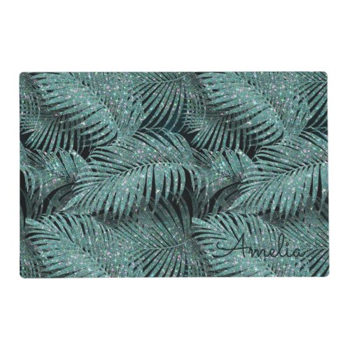 Sparkling Palm Leaves Pattern Teal ID831 Placemat