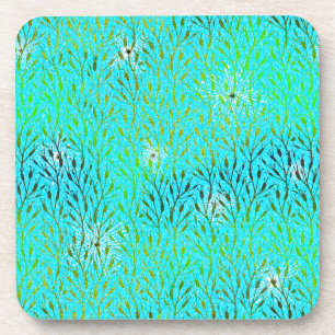 Sparkling Party Pattern with Fireworks in Aqua Beverage Coaster