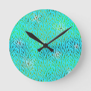 Sparkling Party Pattern with Fireworks in Aqua  Round Clock