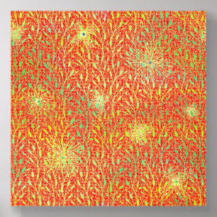 Sparkling Party Pattern with Fireworks in Red and  Acrylic Photo Tile