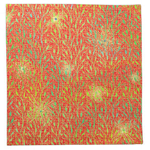 Sparkling Party Pattern with Fireworks in Red and  Cloth Napkin