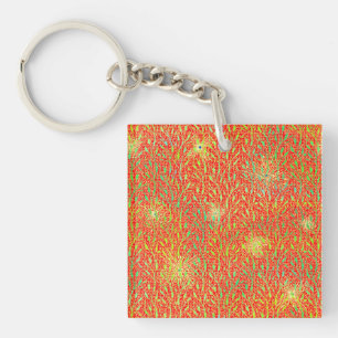 Sparkling Party Pattern with Fireworks in Red and  Keychain
