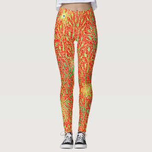 Sparkling Party Pattern with Fireworks in Red and  Leggings