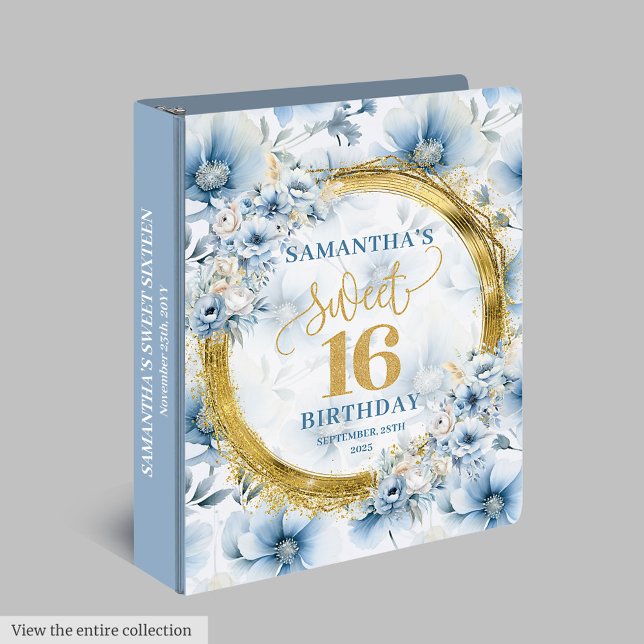 Sparkling Pastel Blue Sweet 16 Binder Gold Glitter (Sparkling Pastel Blue Sweet 16 Binder Gold Glitter)