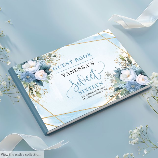 Sparkling Pastel Blue White Floral Sweet Sixteen  Guest Book (Sparkling Pastel Blue White Floral Sweet Sixteen Guest Book)