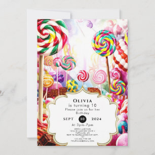 Sparkling Pastel Candyland Birthday Invitation