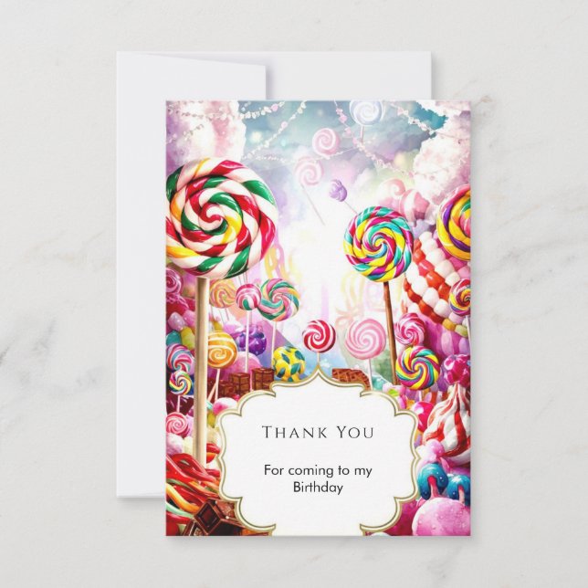 Sparkling Pastel Candyland Birthday Thank You Card (Front)