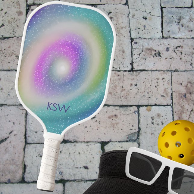 Sparkling Pastel Galaxy with Monogram  Pickleball Paddle (Creator Uploaded)
