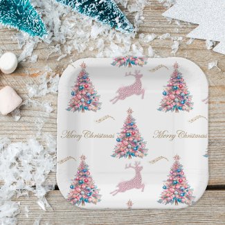 Sparkling Pastel Reindeer Christmas Paper Plates