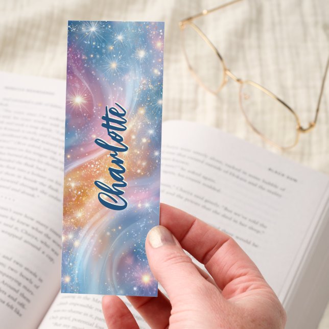 Sparkling Pastel Swirl Aurora Personalized Bookmarks (Hand)