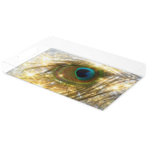 Sparkling Peacock Feather Acrylic Serving Tray