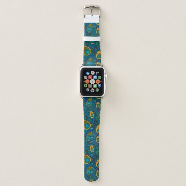 Sparkling Peacock Feather Apple Watch Band (Front)