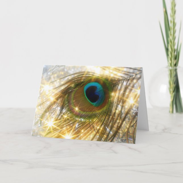 Sparkling Peacock Feather Greeting Card (Front)