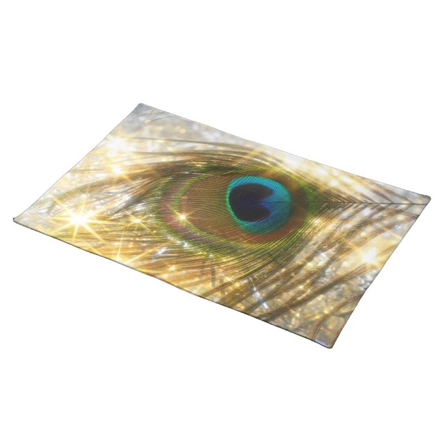 Sparkling Peacock Feather Placemat (On Table)