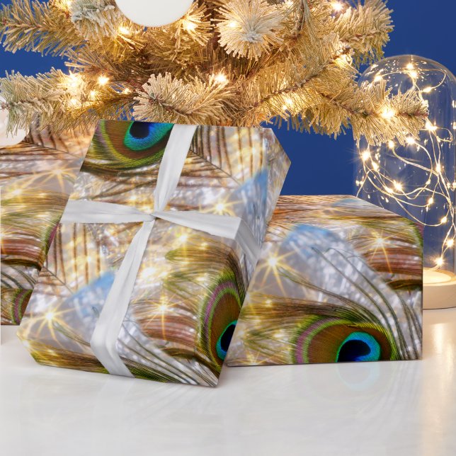Sparkling Peacock Feather Wrapping Paper (Holidays)