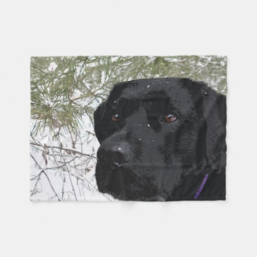 Sparkling Pines _ Snow Labrador _ Black Lab Fleece Blanket