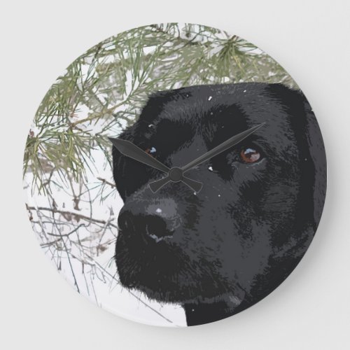 Sparkling Pines _ Snow Labrador _ Black Lab Large Clock