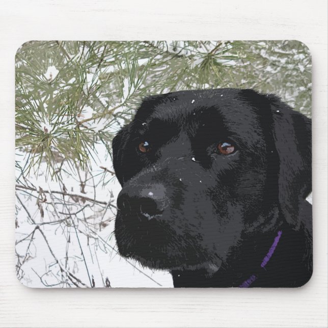 Sparkling Pines - Snow Labrador - Black Lab Mouse Pad (Front)