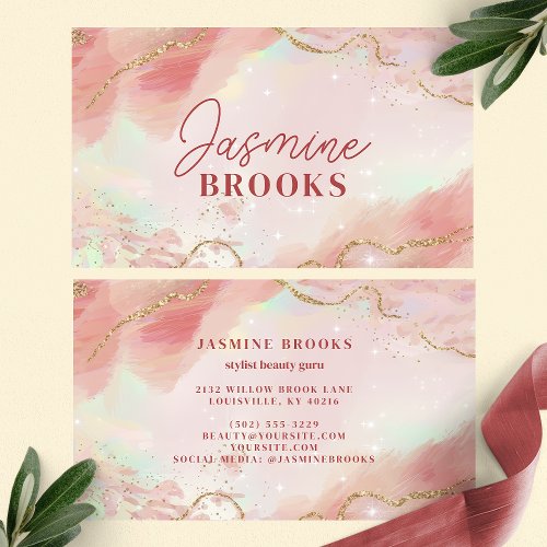 Custom Business Cards 6 Sparkling Pink And Gold Glitter Watercolor Business Card