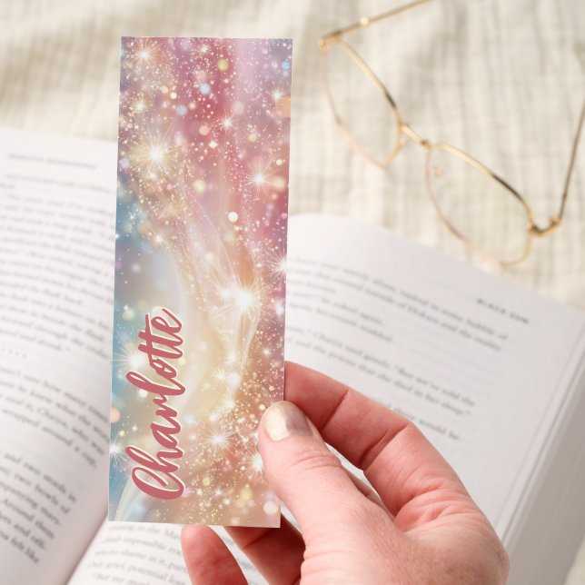 Sparkling Pink Blue Dreamscape Personalized Bookmarks (Hand)