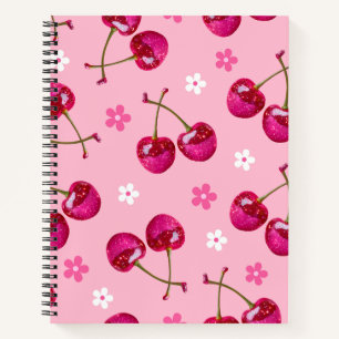 Sparkling Pink Cherry Glitter Pattern Notebook