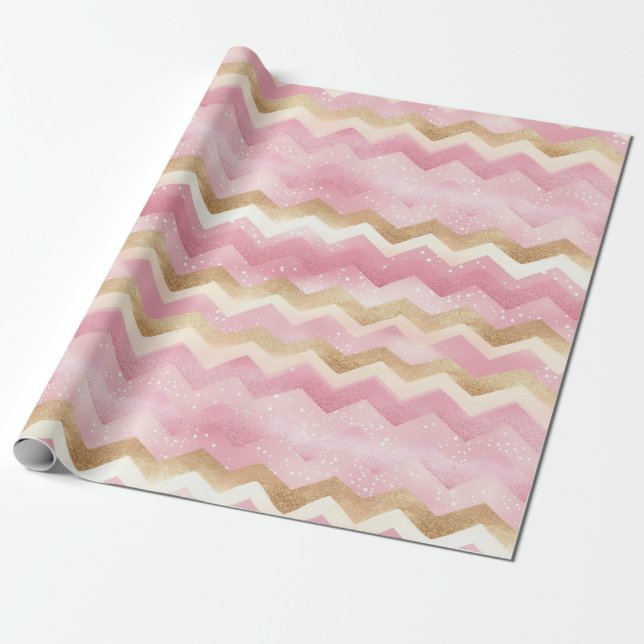 Sparkling Pink Chevron Pattern Wrapping Paper (Unrolled)