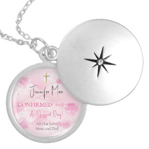 Sparkling Pink Clouds Confirmation Locket Necklace