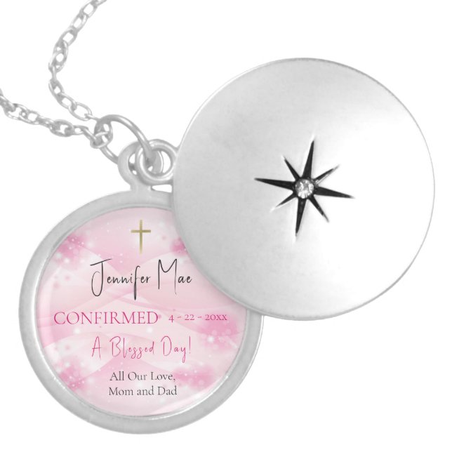 Sparkling Pink Clouds Confirmation  Locket Necklace (Front)