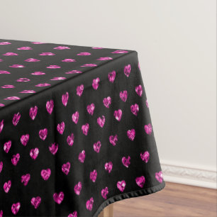 Sparkling Pink Diamond Hearts Elegant Glam Tablecloth