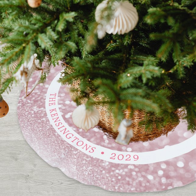 Sparkling Pink Elegant Glitter Motif Brushed Polyester Tree Skirt (Pink Sparkle | Baby's First Christmas Brushed Polyester Tree Skirt)