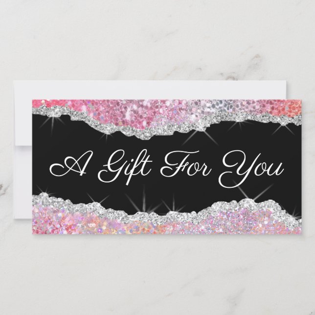 sparkling pink glitter gift certificate (Front)