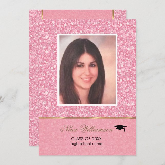 Sparkling Pink Glitter-Graduation Invitation (Front/Back)